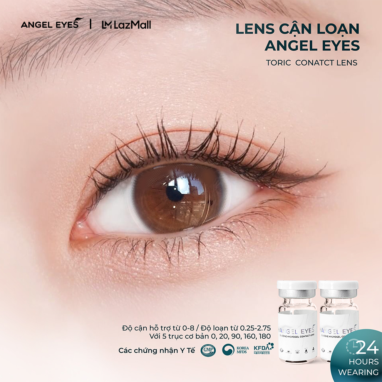 Lens cận loạn thị Angel Eyes - Độ cận 0.00 - 8.00 độ - Độ loạn từ 0.75 đến 2.75 độ - Trục 90 160 180