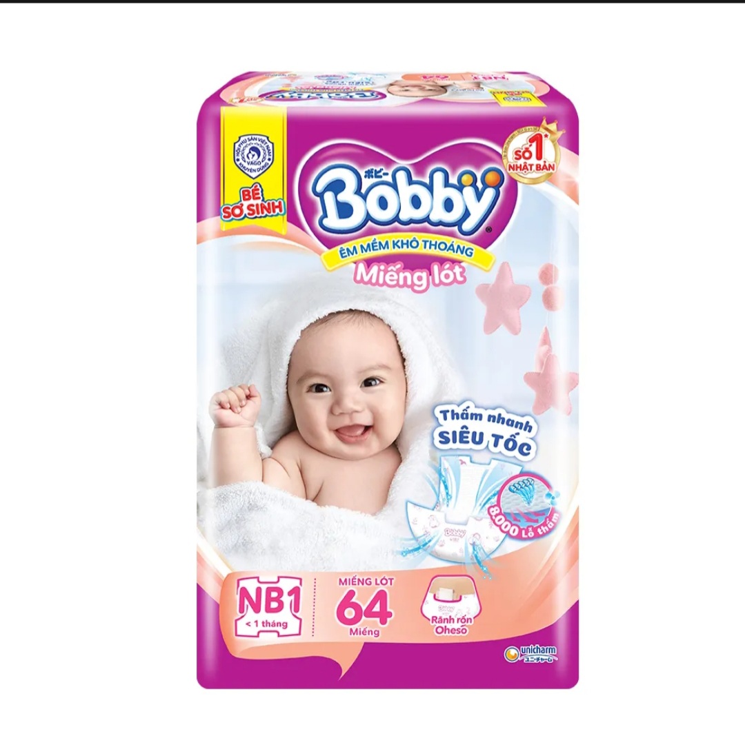 Miếng lót tã sơ sinh Bobby Newborn số 1-108 miếng tặng 6 miếng Tã Dán Bobby Size XS (6 miếng tã quần