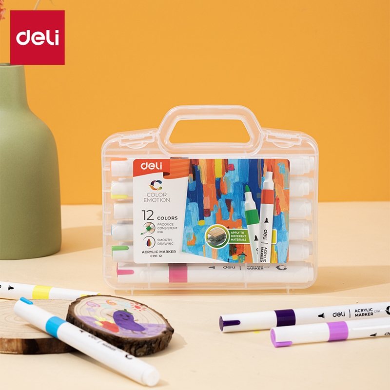 Bút Sơn Acrylic Marker Deli THÊM 80% MỰC - 12/24/36/48/64 Màu Tô Trên Mọi Chất Liệu DIY Vẽ Giày Vải Chai Lọ Nhựa