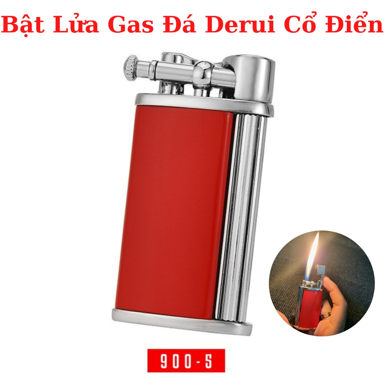 Bật Lửa Gas Đá Derui 900-5 Màu Đỏ Kiểu Dáng Cổ Điển ( Có Hộp ) Hộp Quẹt Gas Đá Sưu Tầm Độc Lạ