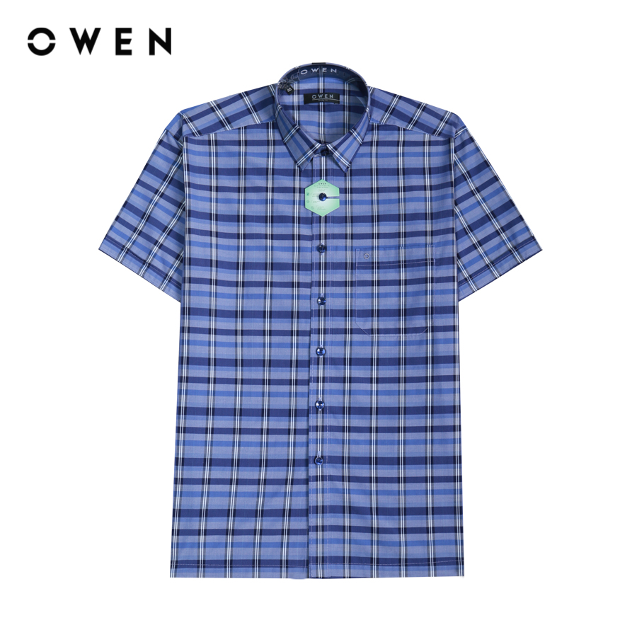 OWEN - Áo sơ mi ngắn tay Body Fit AB230113NT màu Navy chất liệu Mint