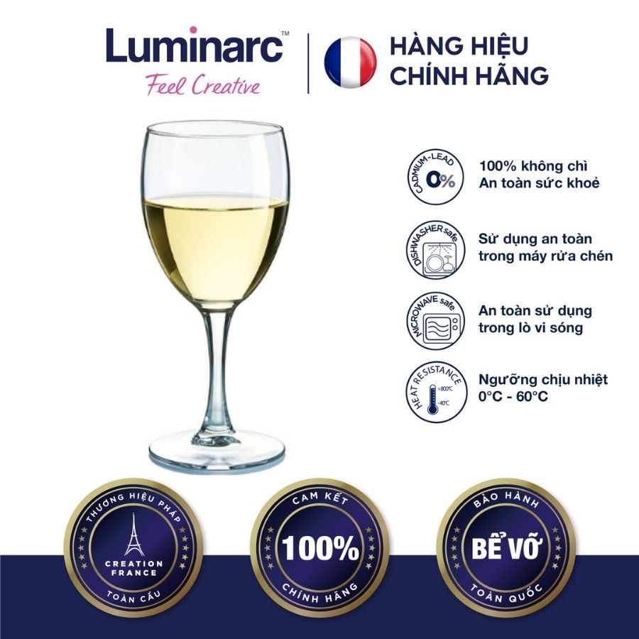 Bộ 6 Ly Rượu Vang Thuỷ Tinh Luminarc Elegance 250ml - LUEL13735