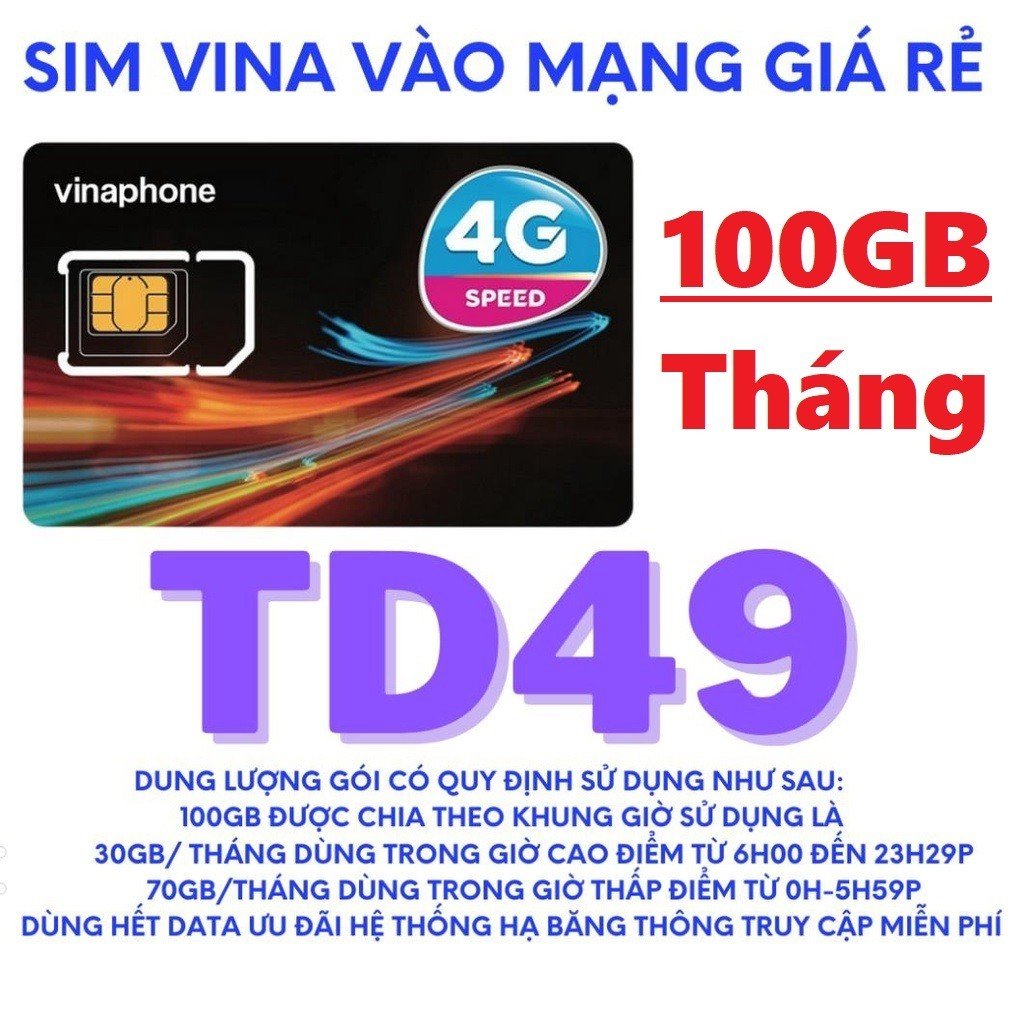 Sim 4G Trọn Gói 1 năm TD49 - Sim VinaPhone Vào Mạng Thả Ga - Mua 1 Lần Dùng Cả Năm Không Cần Nạp Tiề