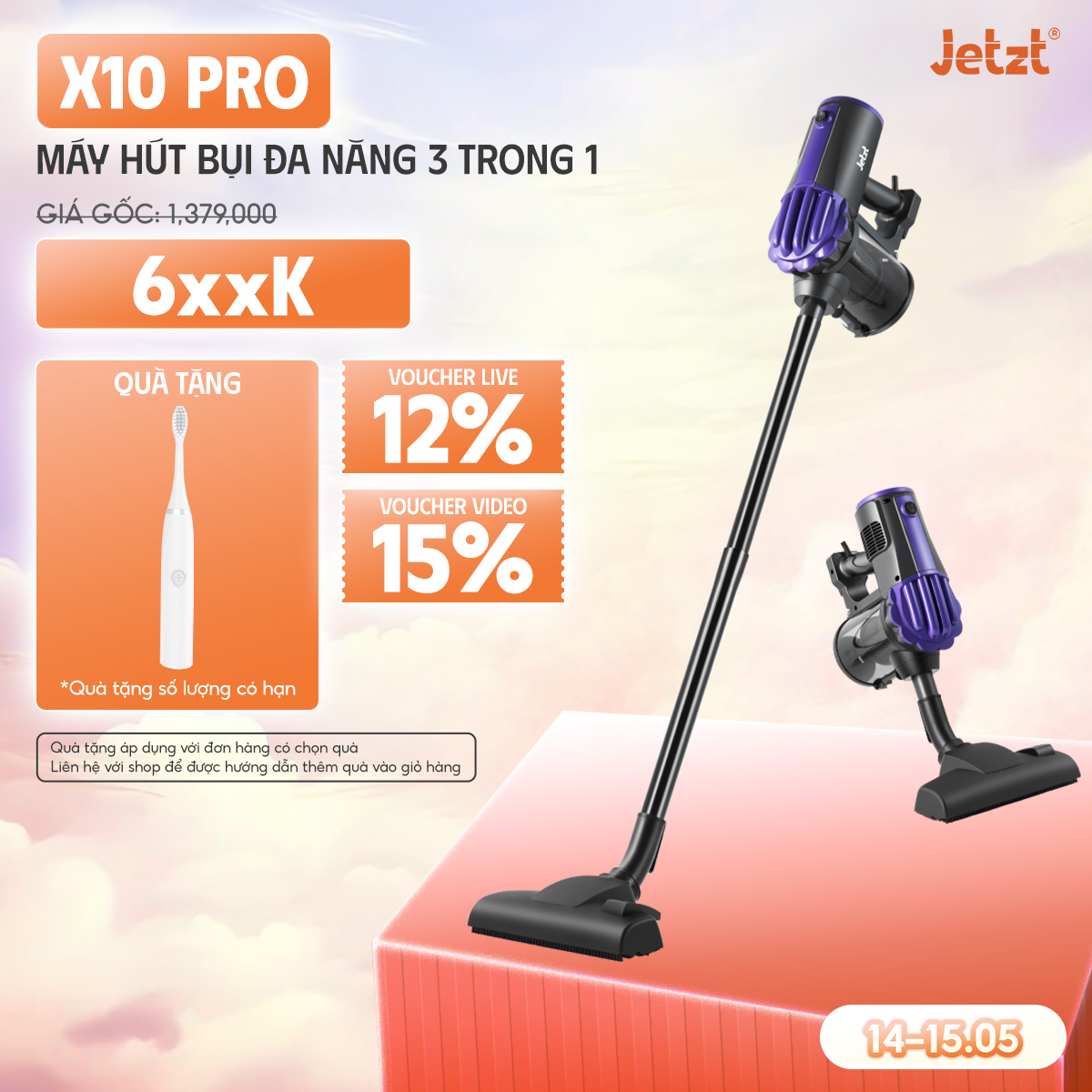 Máy hút bụi cầm tay có dây JETZT X10 PRO - Dung lượng 0.8L, màu Đen