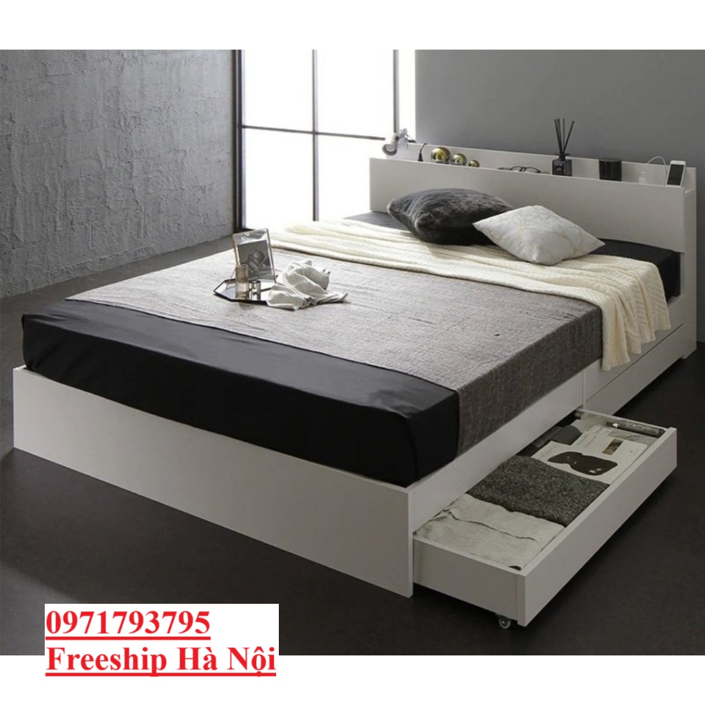 Giường Ngủ 1m6 x 2m Gỗ Công Nghiệp MDF Có Hộc Đầu Giường