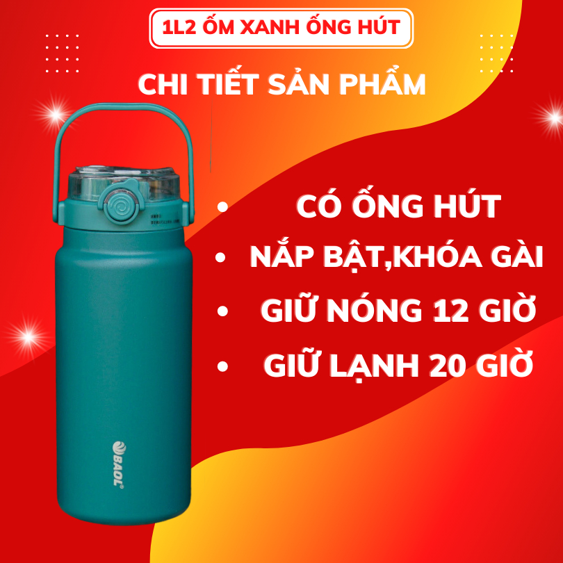 Bình giữ nhiệt 1500ml HiLOGI inox 304, màu đen/đỏ, dung tích lớn, quai xách tiện lợi
