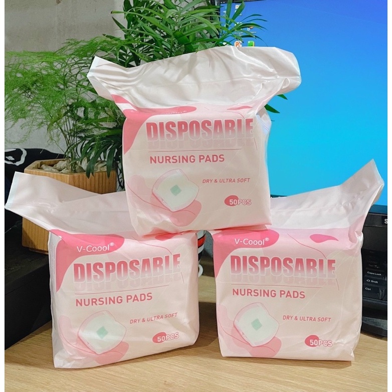 Miếng Lót Thấm Sữa VCOOL CAO CẤP 50 Miếng Siêu Chống Thấm Chống Tràn An Toàn Tiết Kiệm ( túi Hồng)