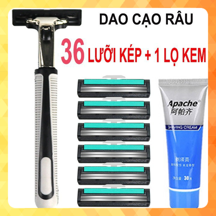 [HCM]Set Dao Cạo Râu 36 Lưỡi Kép Kèm Bàn Cạo Tặng Kèm 1 Tuýp Kem Cạo Râu