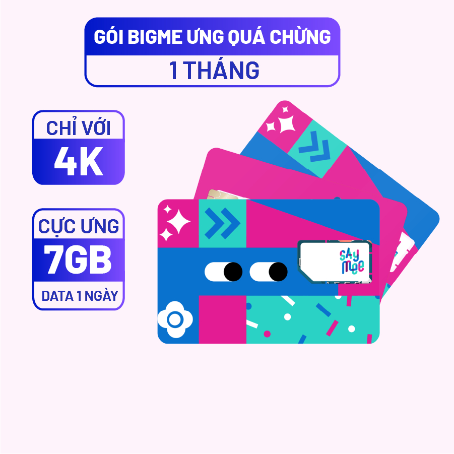 Sim dùng mãi mãi Mobifone Saymee Gói Me90 Miễn phí gọi + 7GB data mỗi ngày từ MƯỜNG THANH ROYAL- FRE