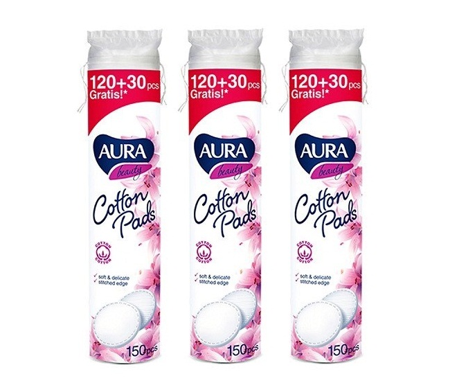 [Hcm]Combo 5 Bông Tẩy Trang Aura Cotton Pad 150 Miếng / 1 Gói