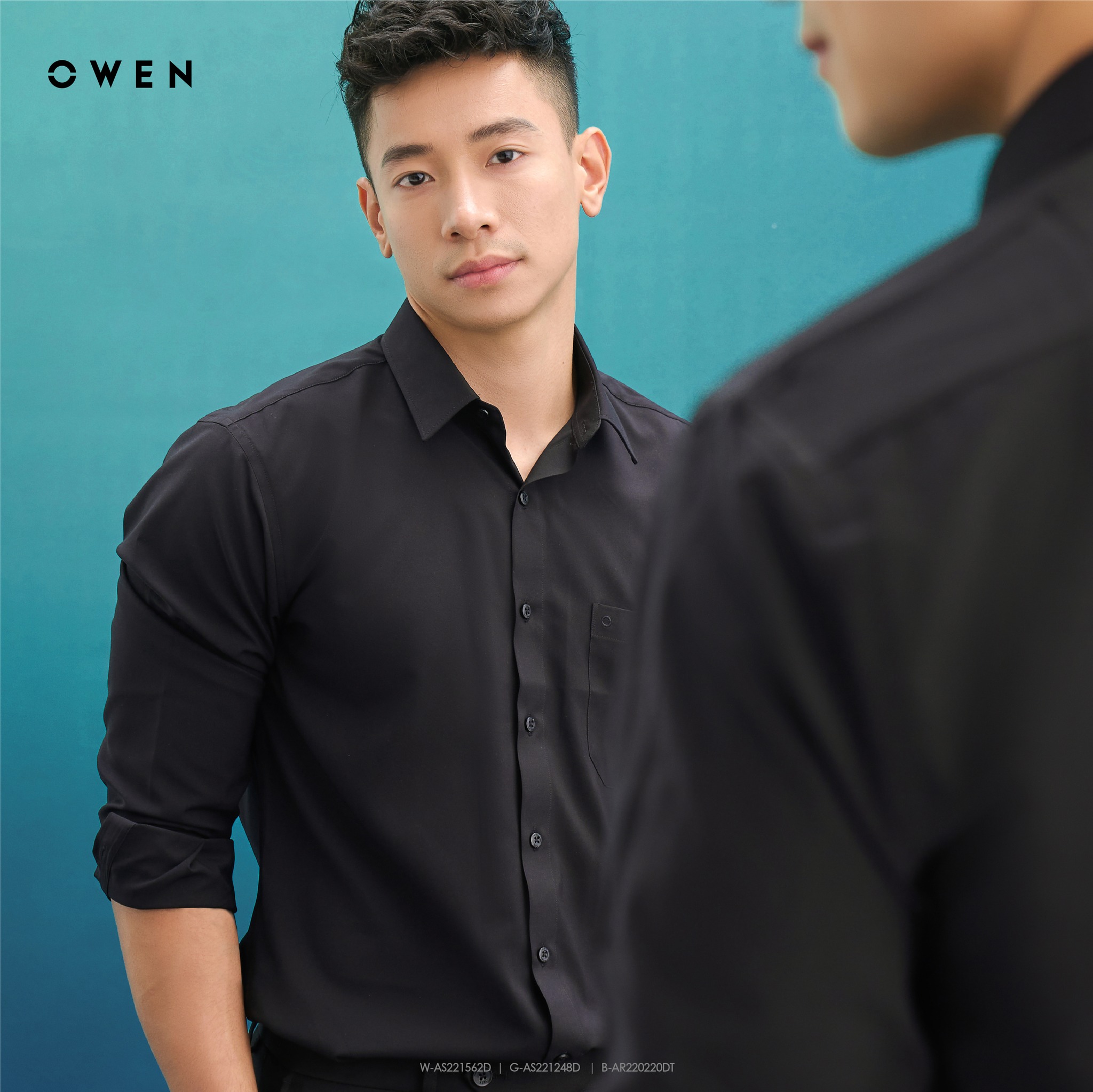 Áo Sơ mi đen Owen dài tay nam sợi Nano AR230338DT