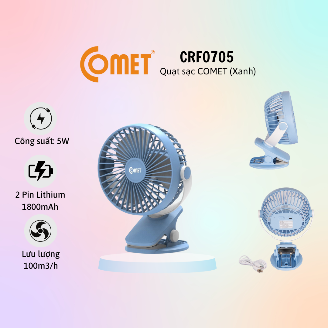 Quạt Sạc Tích Điện Comet Cho Xe Hơi Văn Phòng CRF0705 / CRF1506 / CRF1406 - Hàng Chính Hãng - Bảo Hà