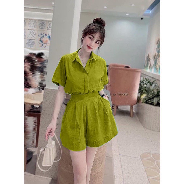 Set bộ đũi áo tay ngắn cùng quần đùi thoải mái nhiều màu Set bộ đồ nữ thun đũi áo và quần ngắn mặc đ
