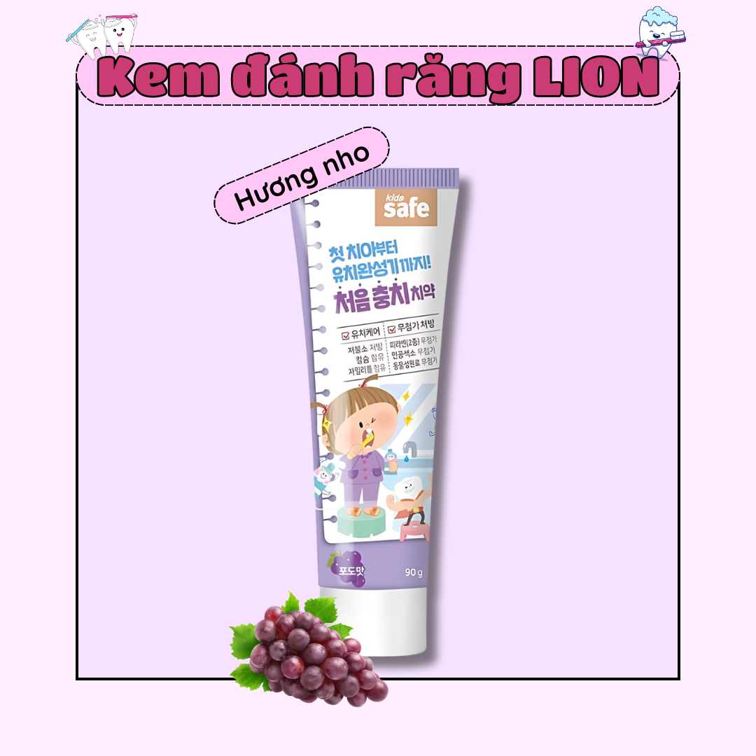 Kem đánh răng cho bé nuốt được kem đánh răng trẻ em LION Kids Safe Hàn Quốc 90g hương trái cây - Hap