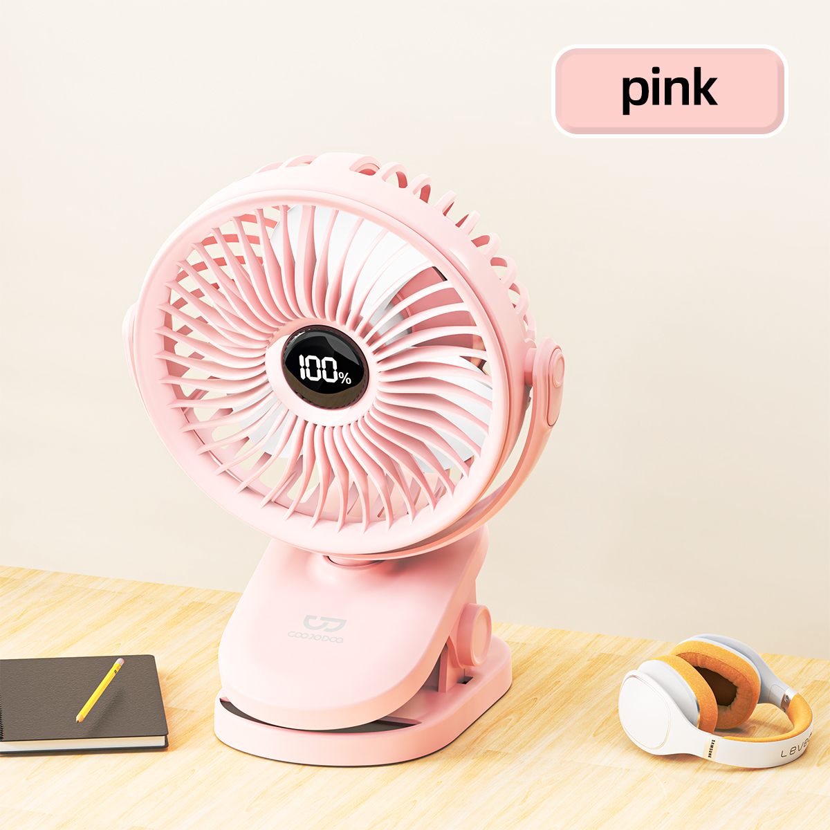 GOOJODOQ 2000MAh Quạt USB Kẹp Quạt Mini Xoay Bàn Mini Kẹp Di Động Màn Hình LED Hiển Thị Di Động Quạt