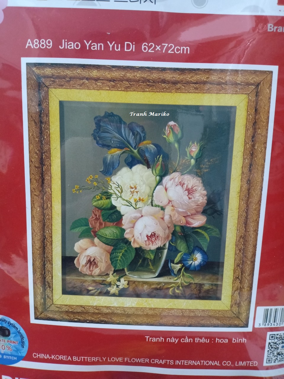 [HCM]Tranh thêu chữ thập Bình Hoa A889 kích thước 62 x 72cm