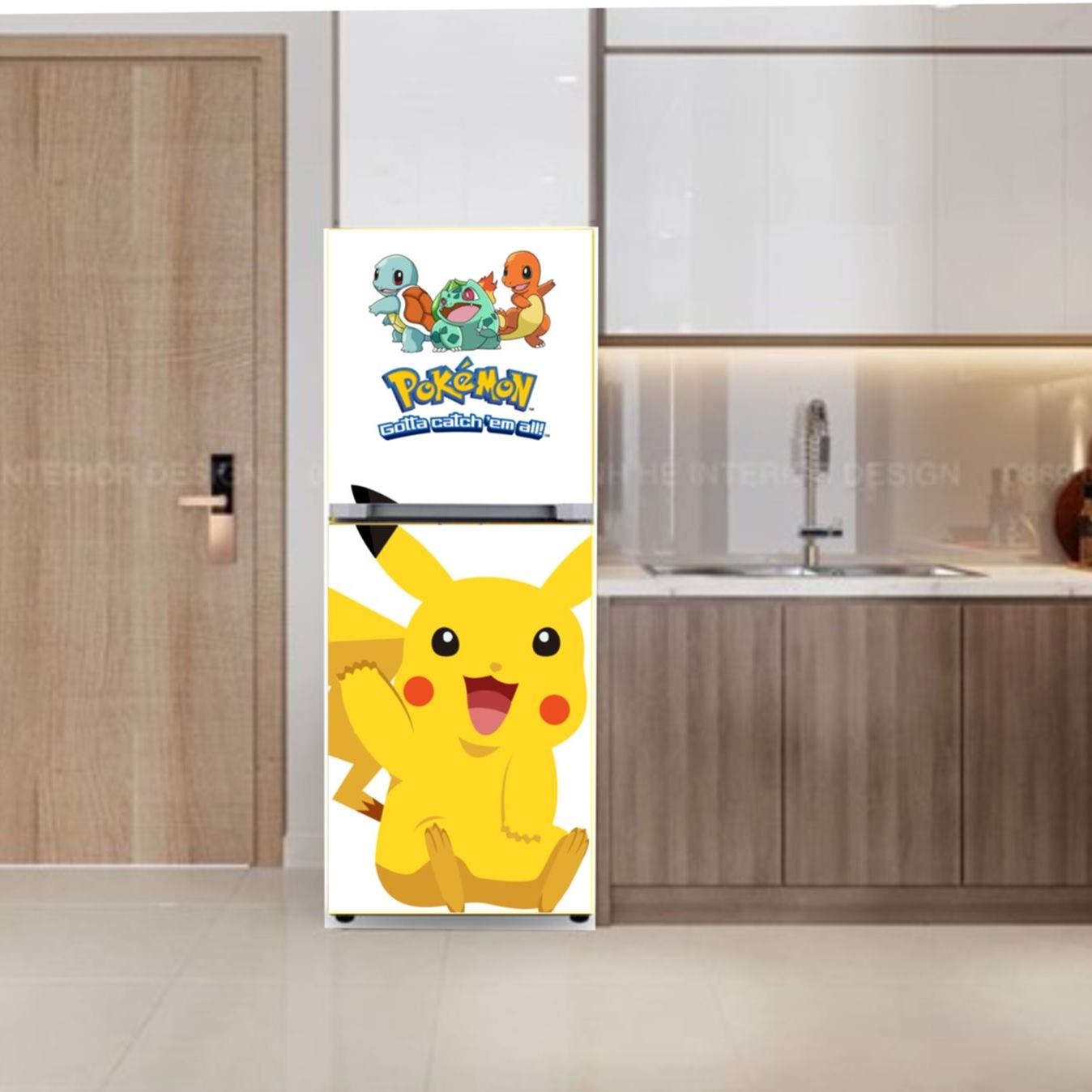 Decal dán tủ lạnh không thấm nước Pikachu cực yêu - miếng dán tủ lạnh mẫu hoạt hình cute