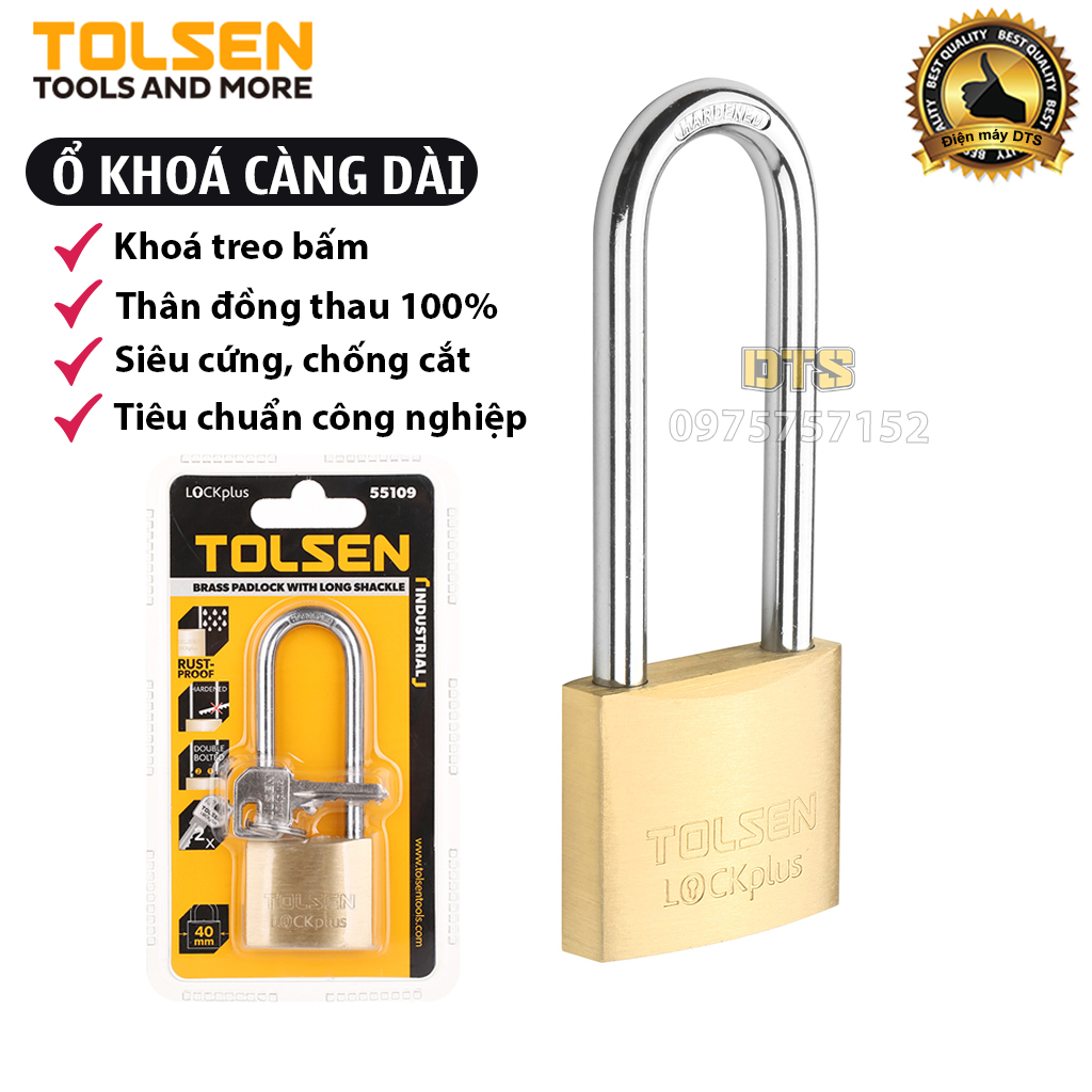 Ổ khoá bấm càng dài công nghiệp TOLSEN size 40mm khoá treo đồng bấm siêu cứng chống cắt siêu gọn siê