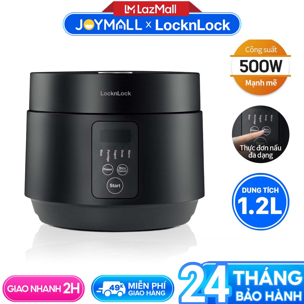 Nồi cơm điện LocknLock Compact Rice Cooker 1.2L EJR346BLK - Hàng chính hãng lòng chống dính có 5 chế