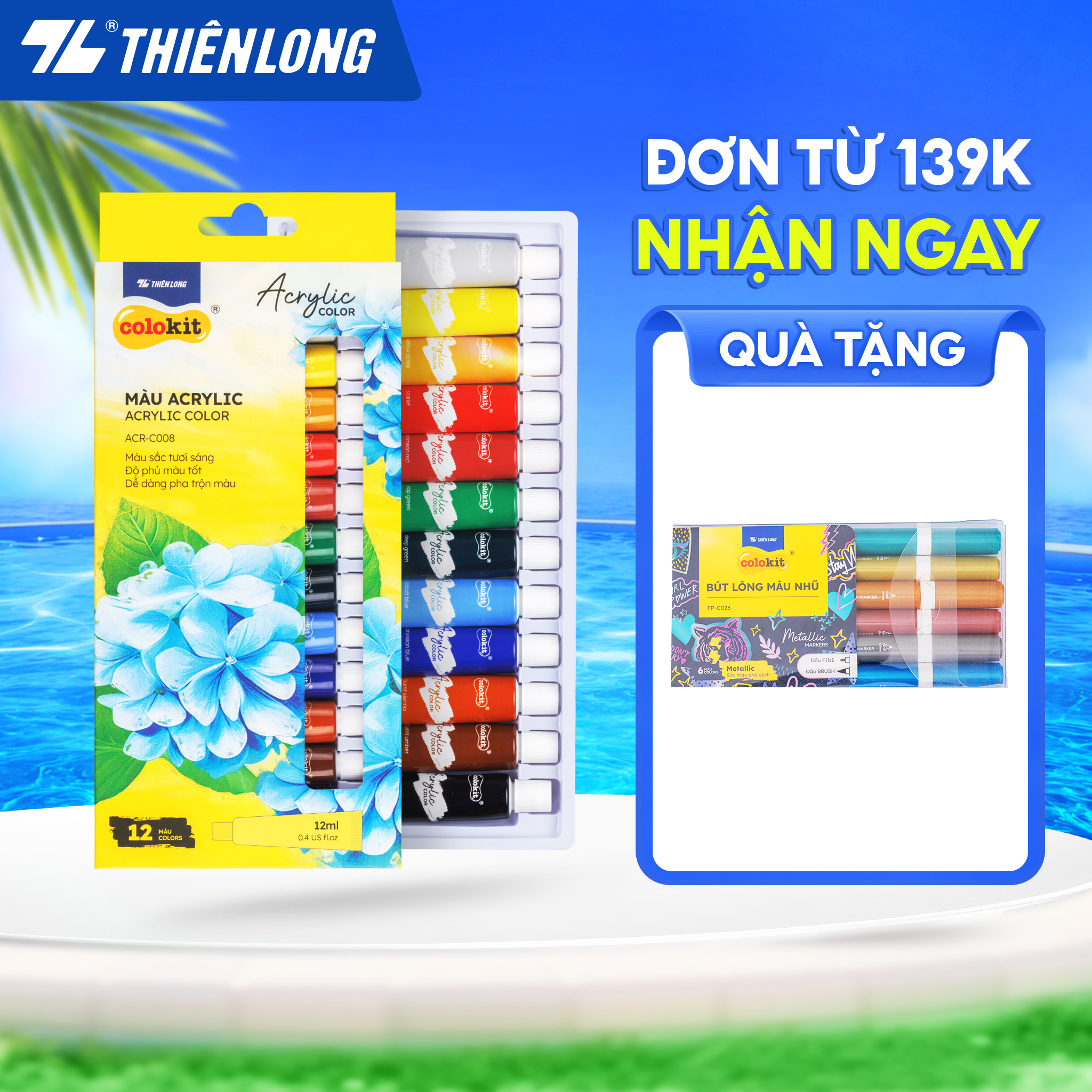 Màu nước Acrylic dạng tuýp 12ml Thiên Long Colokit ACR-C008