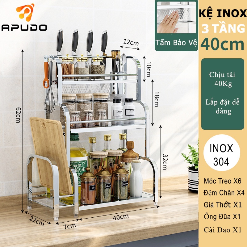 Kệ Gia Vị Inox 304 2 - 3 Tầng Nhà Bếp Kệ để đồ nhà bếp đa năng Siêu Bền Gọn Gàng Không Gian Bếp MKS0