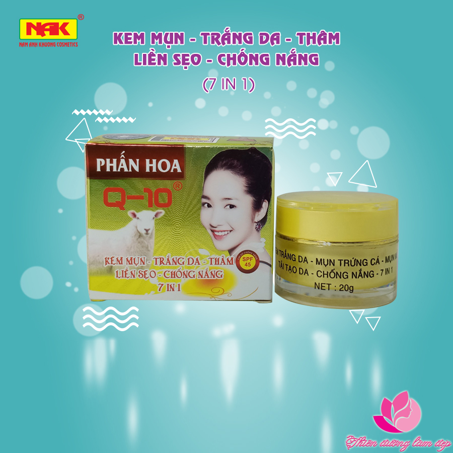 Kem Mụn Trắng Da Thâm Liền Sẹo Chống Nắng 7 In 1 Q - 10 Phấn Hoa - 20G