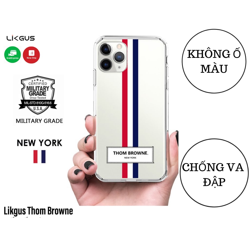 Ốp Likgus Thom Browne chống sốc không ố iPhone 11 12 13 14 Pro Max Xs Max 7 Plus 8 Plus