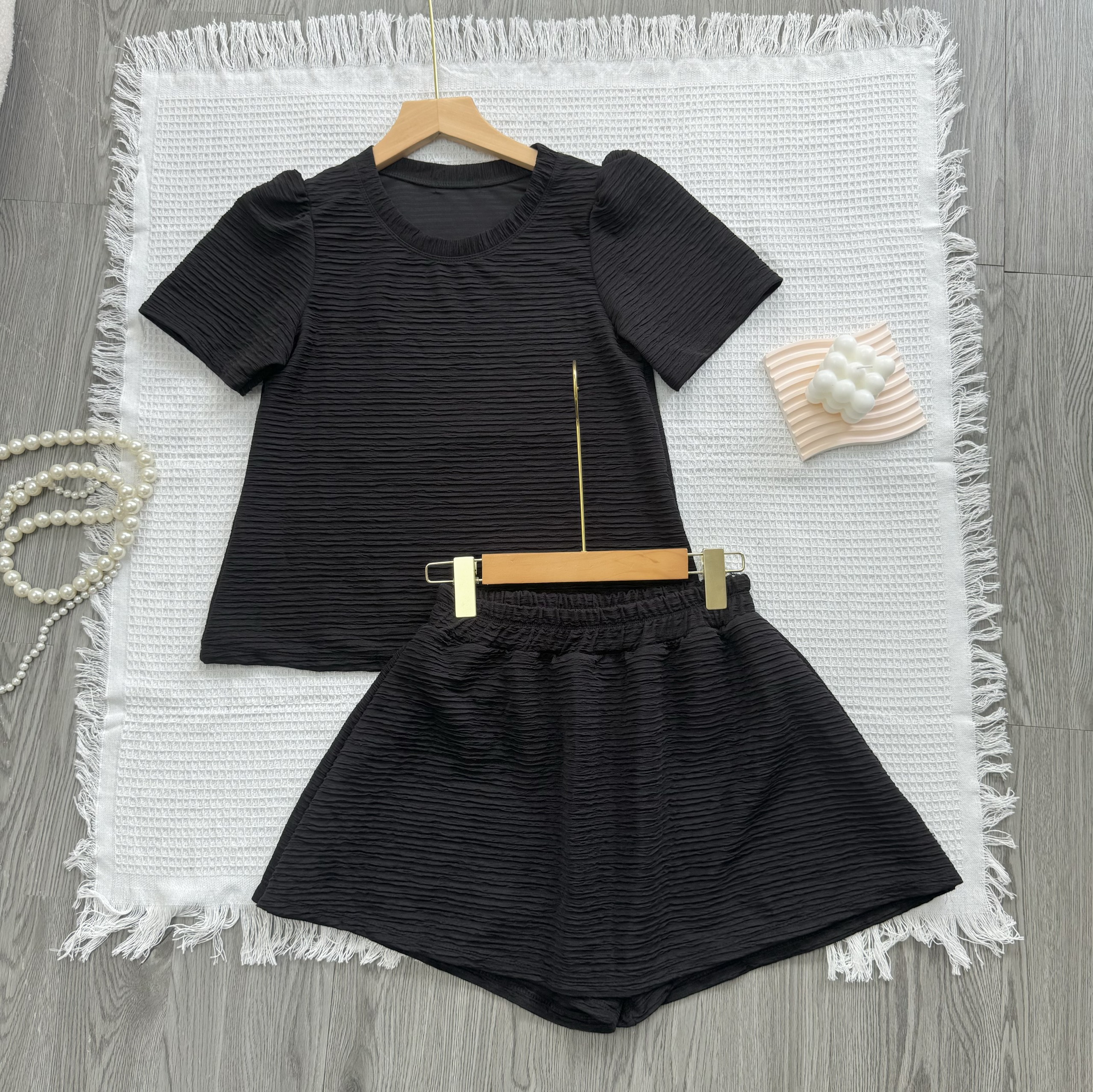 Set đồ bộ nữ bigsize cô nhỏ áo thun cổ tròn tay ngắn kèm quần giả váy ngắn chất xốp nhật thấm hút mồ