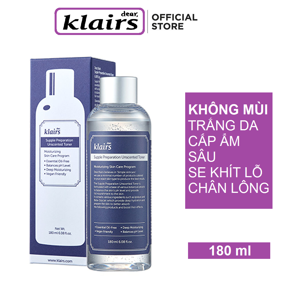 [HÀNG CÔNG TY] Nước hoa hồng không mùi chống viêm dưỡng ẩm Klairs Supple Preparation Unscented Toner 180ml