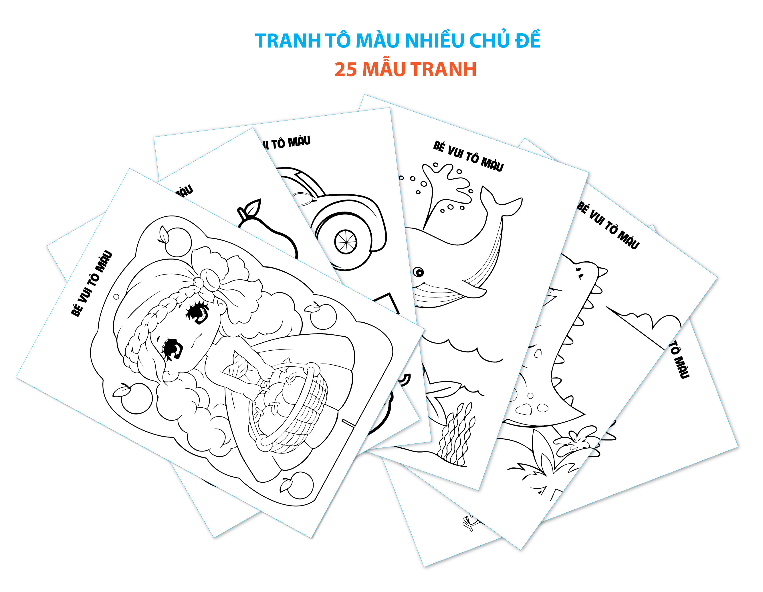 TRANH TÔ MÀU CHO BÉ 50 tờ ( A5) 50 mẫu tranh