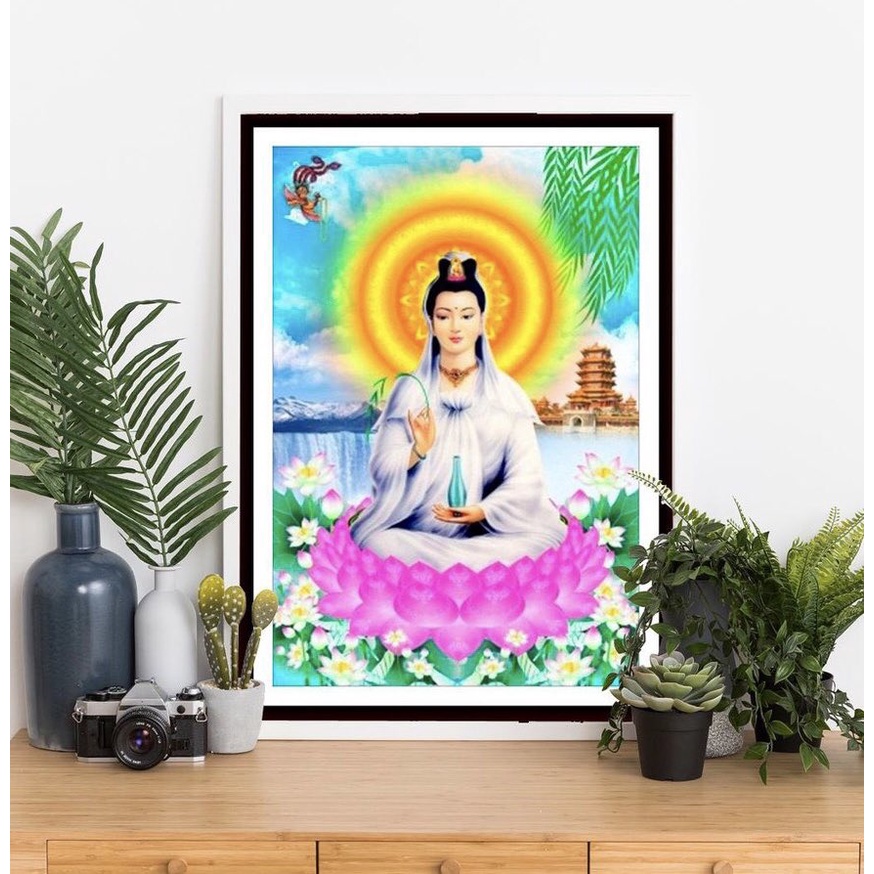 Tranh thêu chữ thập Phật bà Quan Âm 222905 - tự thêu hình thật 100% chụp bằng điện thoại