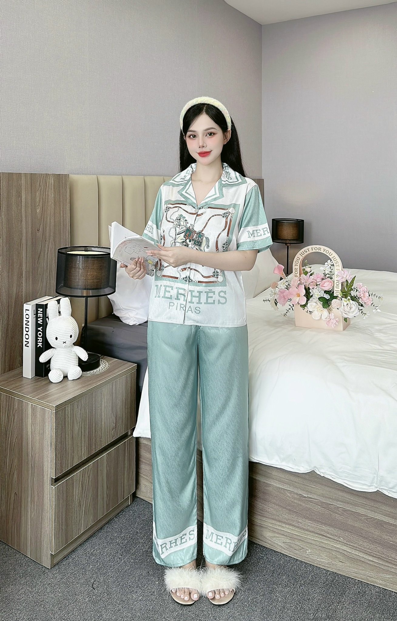Đồ bộ nữ mặc nhà ANH MỸ pijama nữ 5D chất liệu lụa xước ánh kim thiết kế bigsize in bộ cao cấp tay n