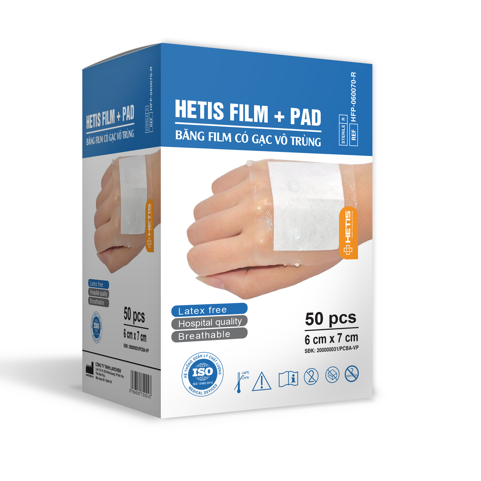 Miếng Băng dán bảo vệ vết thương có gạc Hetis Film Pad chống thấm nước hút dịch vết thương (nhiều size)