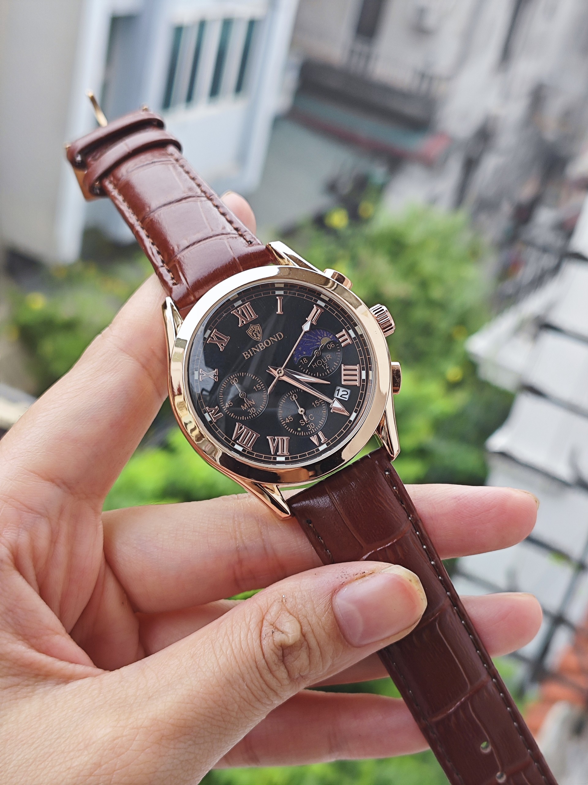 Đồng hồ nam Binbond dây da cao cấp  hàng chính hãng  chạy 6 kim  chống nước 3ATM-Gozid watches