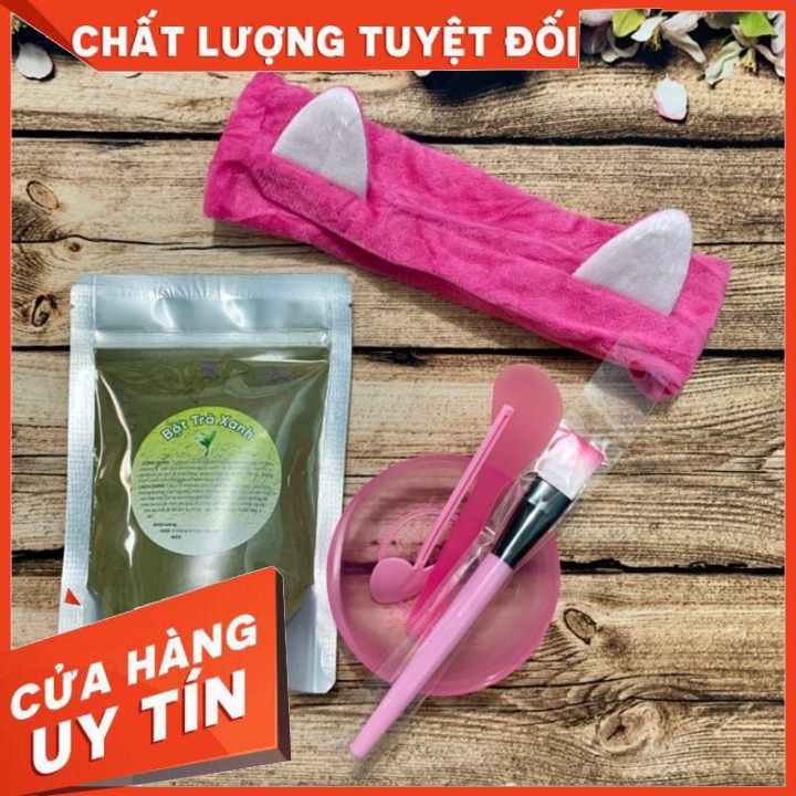 [Hcm]Combo Bột Trà Xanh Handmade + Băng Đô + Bộ Chén Cọ