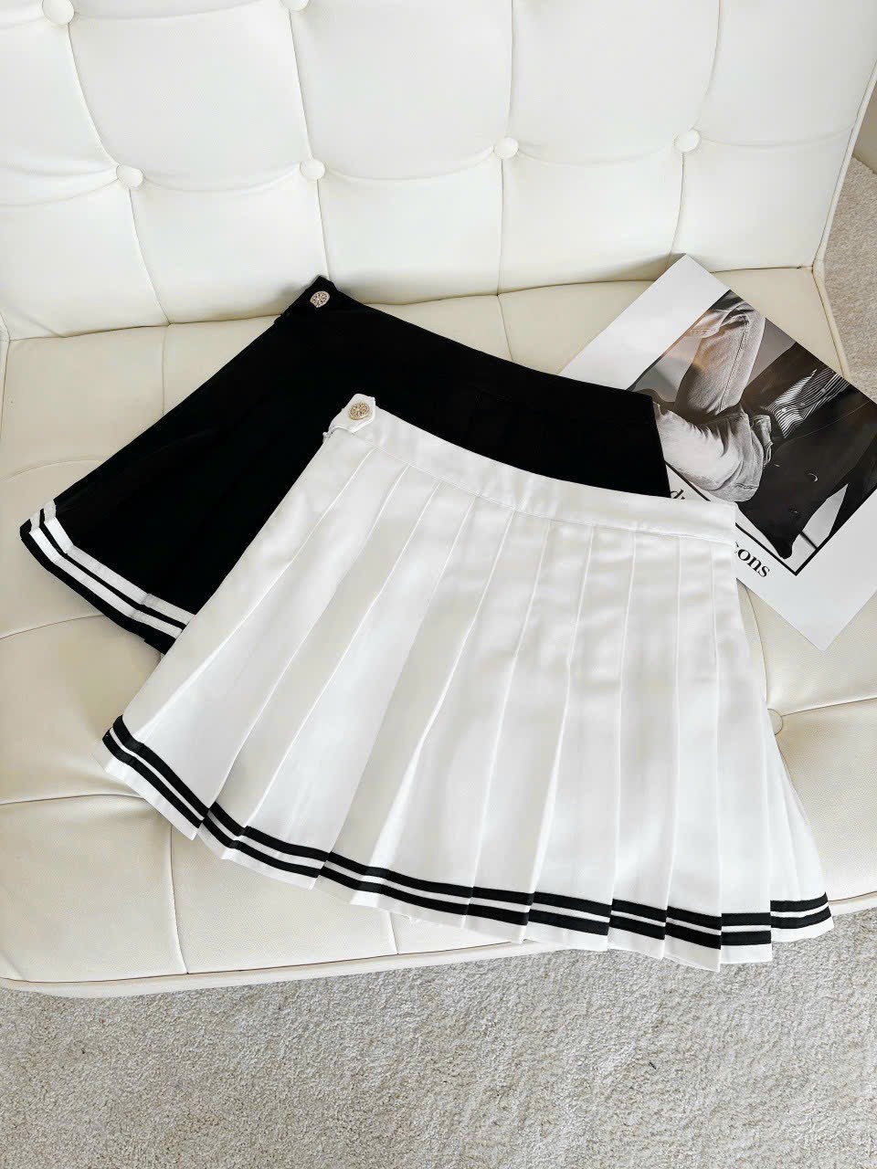 Chân váy tennis xếp ly lưng cao cơ bản có quần lót bên trong chất SẴN TRẮNG  M,XS - Chân váy | ThờiTrangNữ.vn