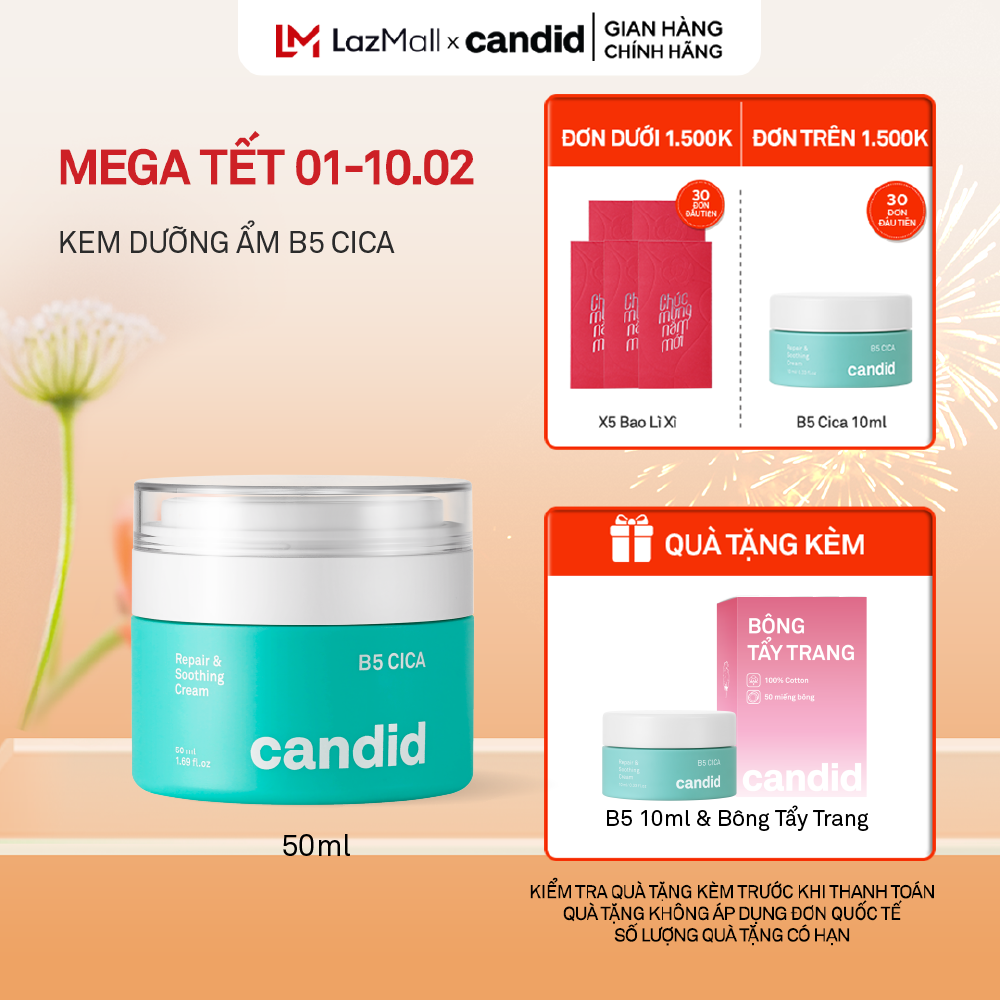 Kem Dưỡng Ẩm Hỗ Trợ Làm Dịu Phục Hồi Da B5 CICA - Candid B5 CICA Repair & Soothing Cream 50ml