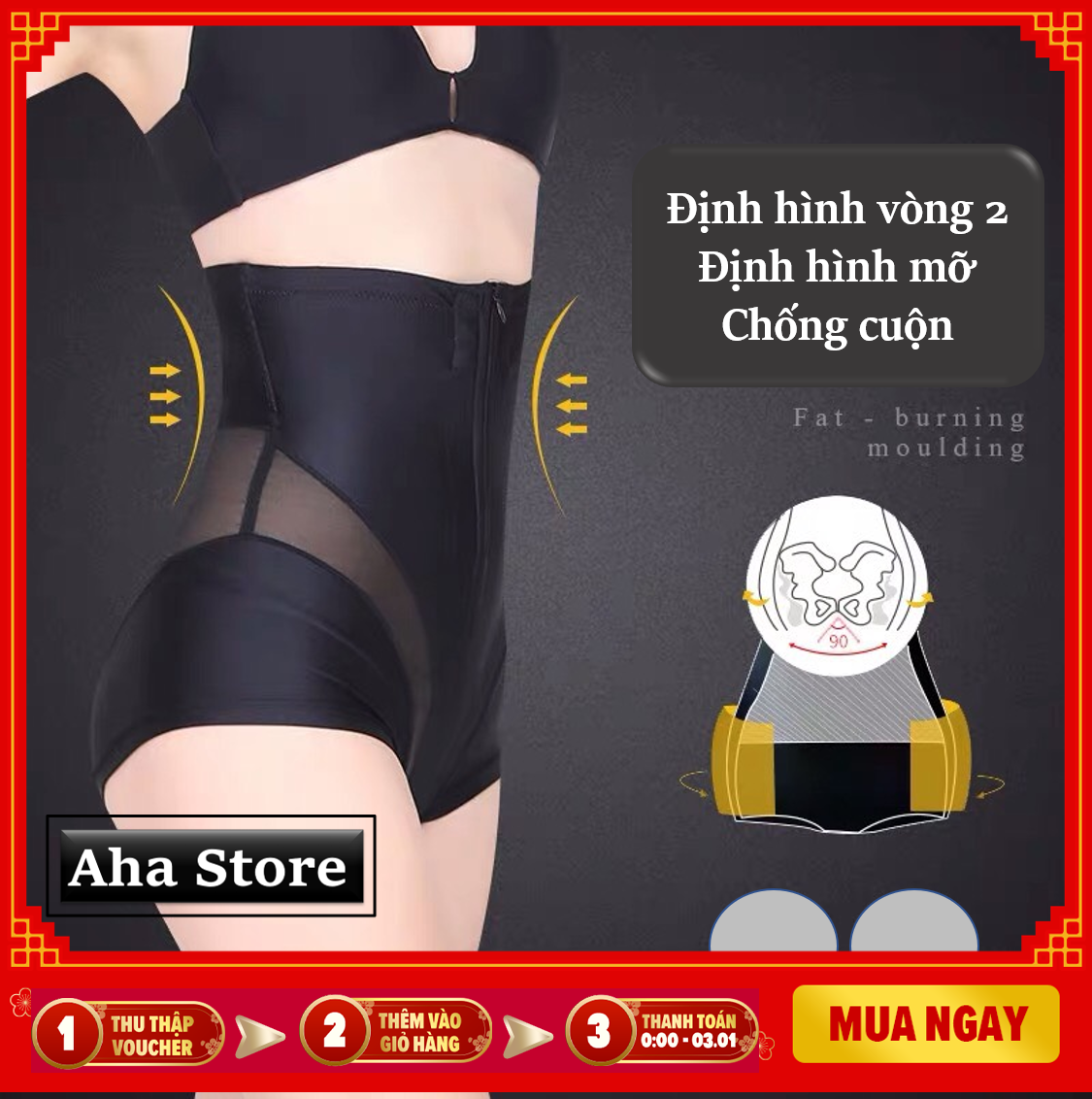 Quần Gen Nịt Bụng Giảm Béo -Quần lót Nịt Bụng Lưng Cao Có Khóa Kéo Tiện Lợi QG02