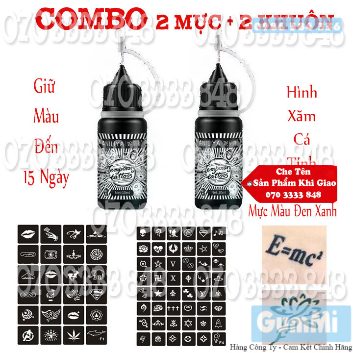 Mực Xăm Tatto Cao Cấp Xanh Đen [ 2 Mực Tặng 2 Khuôn+ Qùa Tặng 10K]