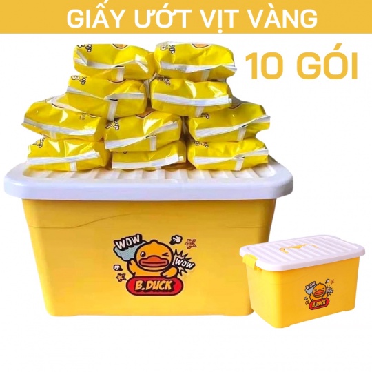 Combo thùng 10 gói Khăn giấy ướt kháng khuẩn con vịt vàng loại 80 tờ-hàng nội địa trung cao cấp