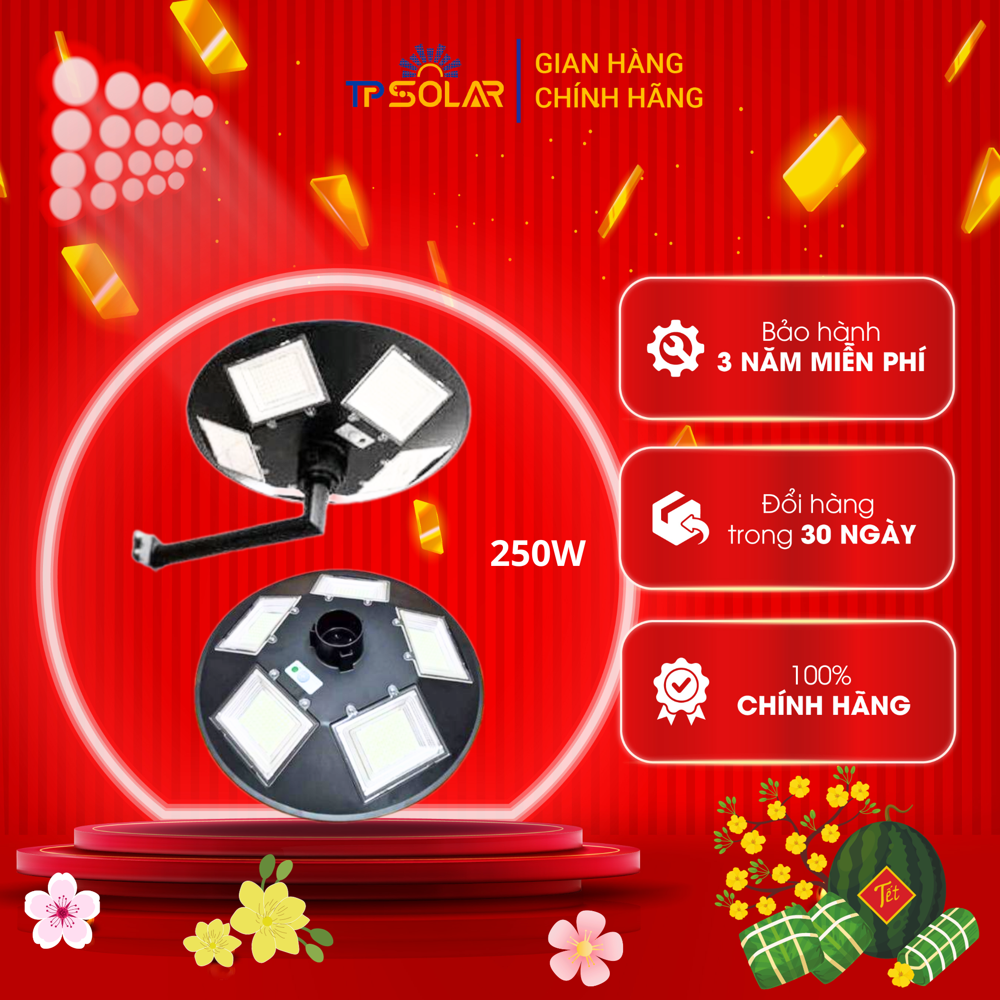 Đèn Sân Vườn Năng Lượng Mặt Trời UFO TP Solar 250W TP-U250 Chống Nước Độ Sáng Cao