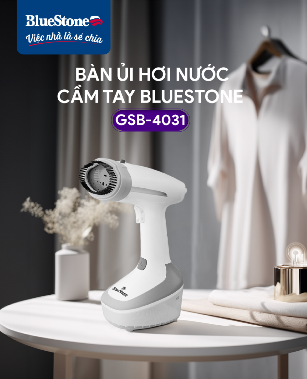 Bàn Ủi Hơi Nước Cầm Tay BlueStone GSB-4031 (1370-1630W) - Bình chứa 320mL có thể tháo rời Tự động ng