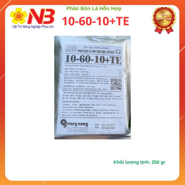 Phân bón NPK 10-60-10 + TE 250gam- Quang Nông Tạo mầm hoa kích ra hoa đồng loạt- Năm Bưu