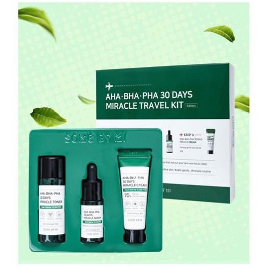 Bộ Kit 3 Món Giảm Mụn "Thần Kỳ" Some By Mi Aha - Bha - Pha 30 Days Miracle Travel Kit (Toner Serum Cream)