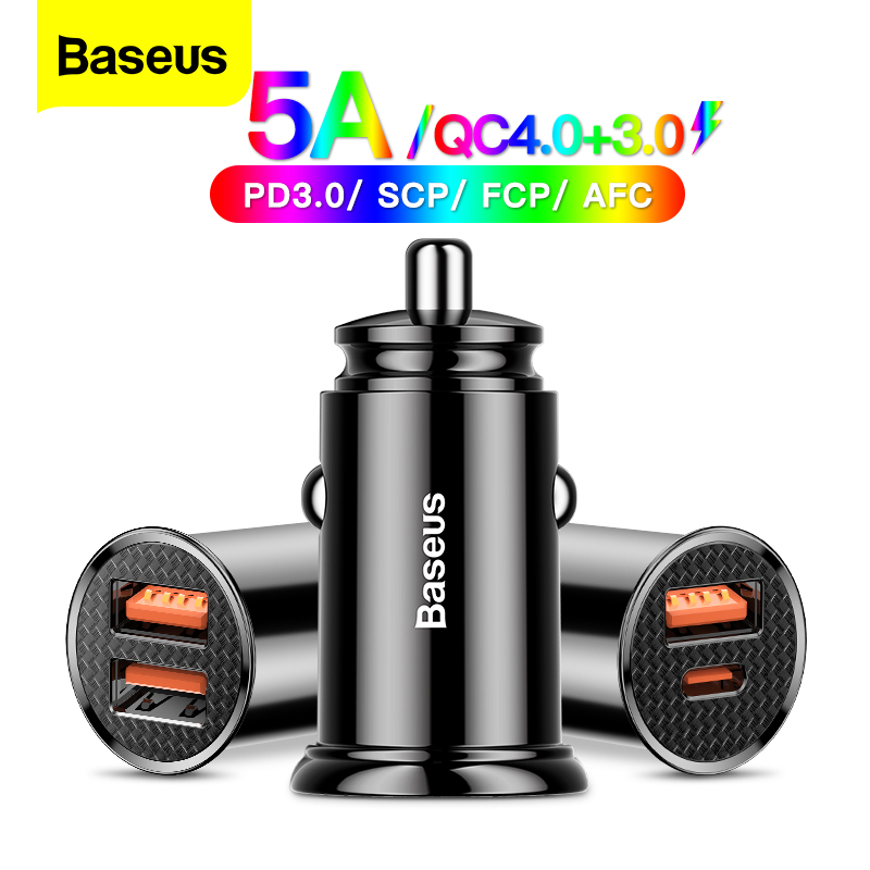 Baseus Sạc nhanh 4.0 3.0 Bộ sạc xe hơi USB cho Xiaomi mi 9 Huawei P30 Pro QC4.0 QC3.0 QC 5A Sạc nhan