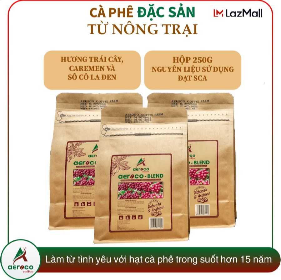 [CASHBACK20%]_[Combo 3 gói*250g]_Cà phê phin BLEND AEROCO COFFEE nguyên chất 100% cà phê rang mộc hậ