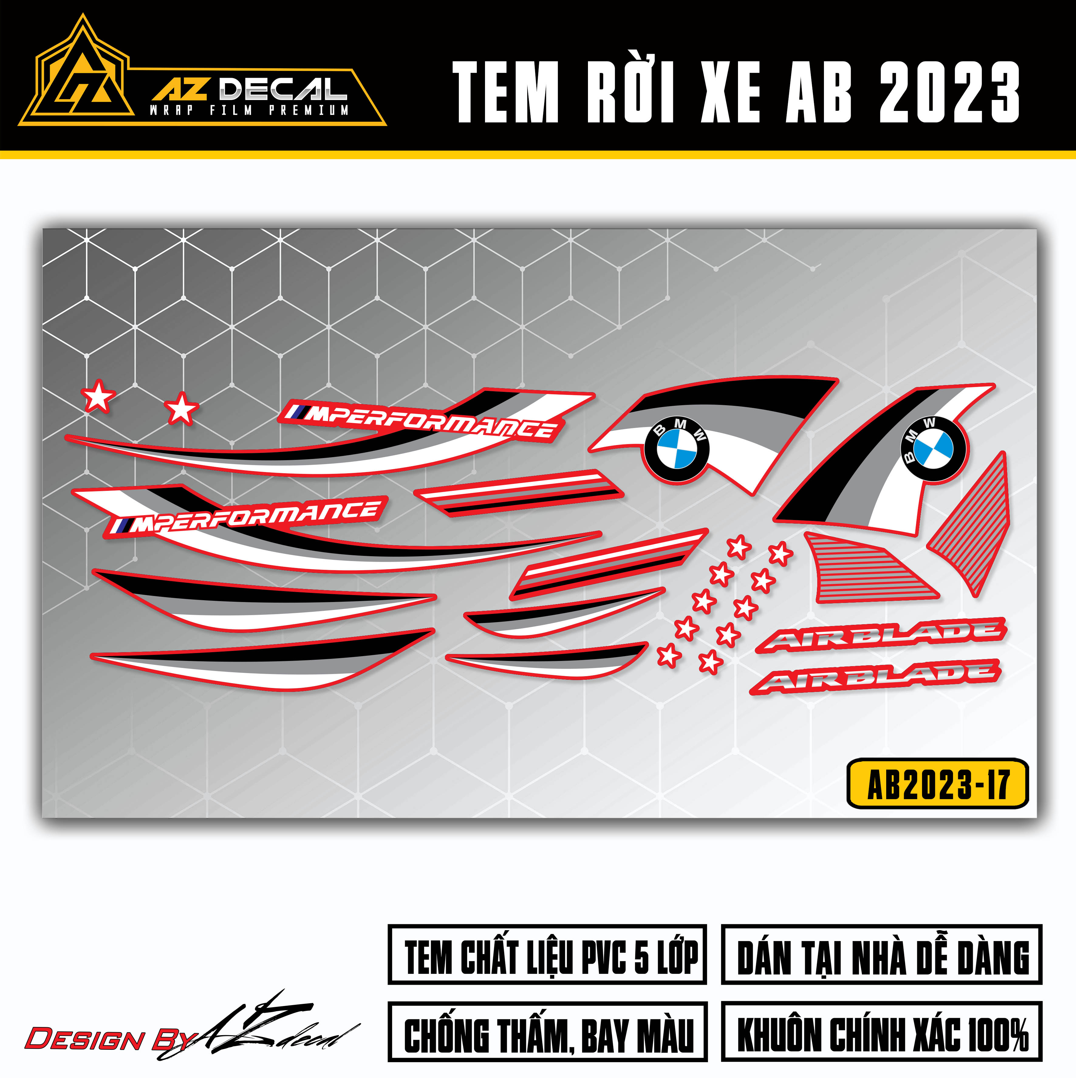 Tem AirBlade 2023 Mẫu Performance | AB2023-17 | Team Decal Hình Dán Xe Máy AB Air Blade 125 160 Chốn