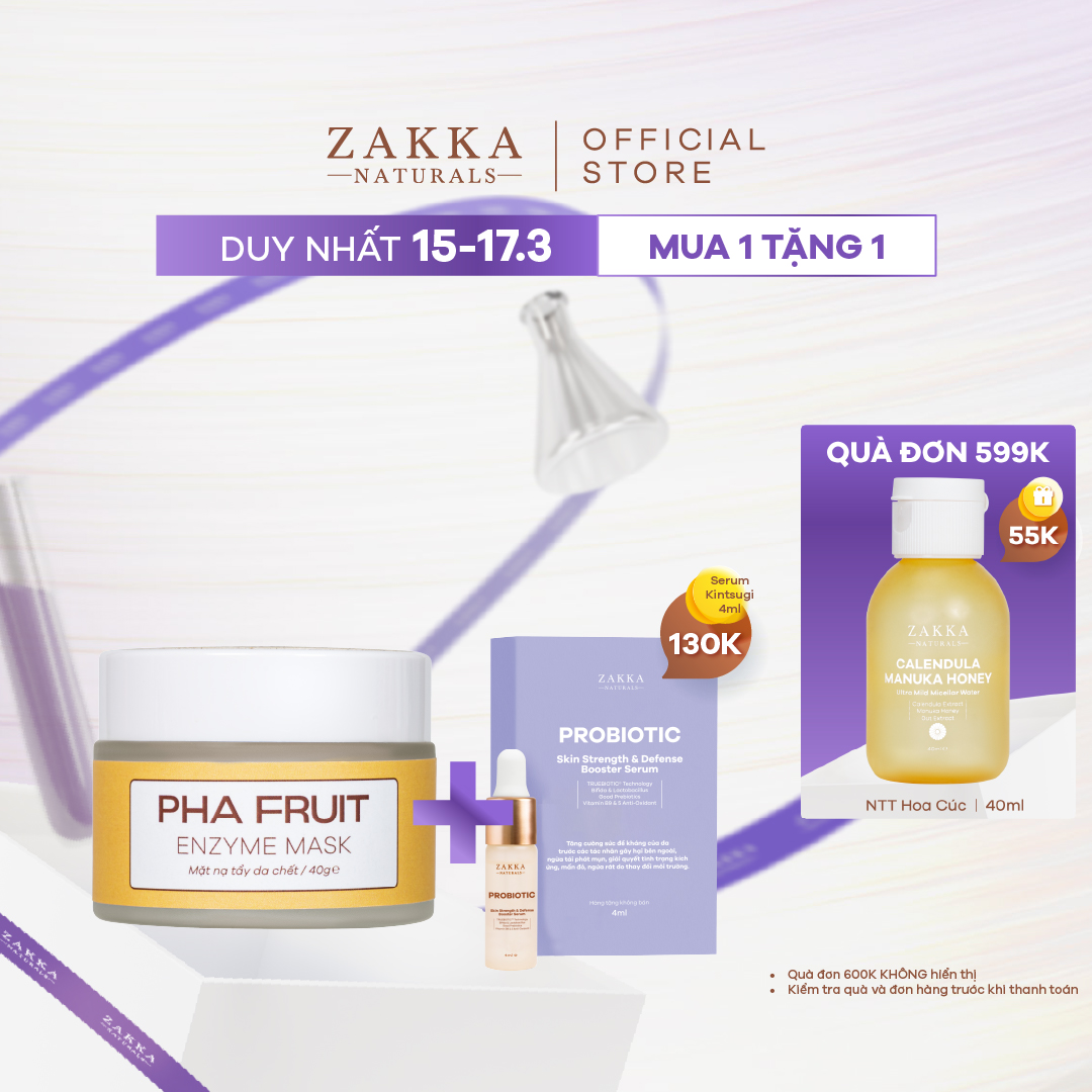 Mặt Nạ Enzyme Trái Cây Zakka Naturals Làm Sạch Mềm Da Tẩy Tế Bào Chết PHA Fruit Enzyme Mask 40g