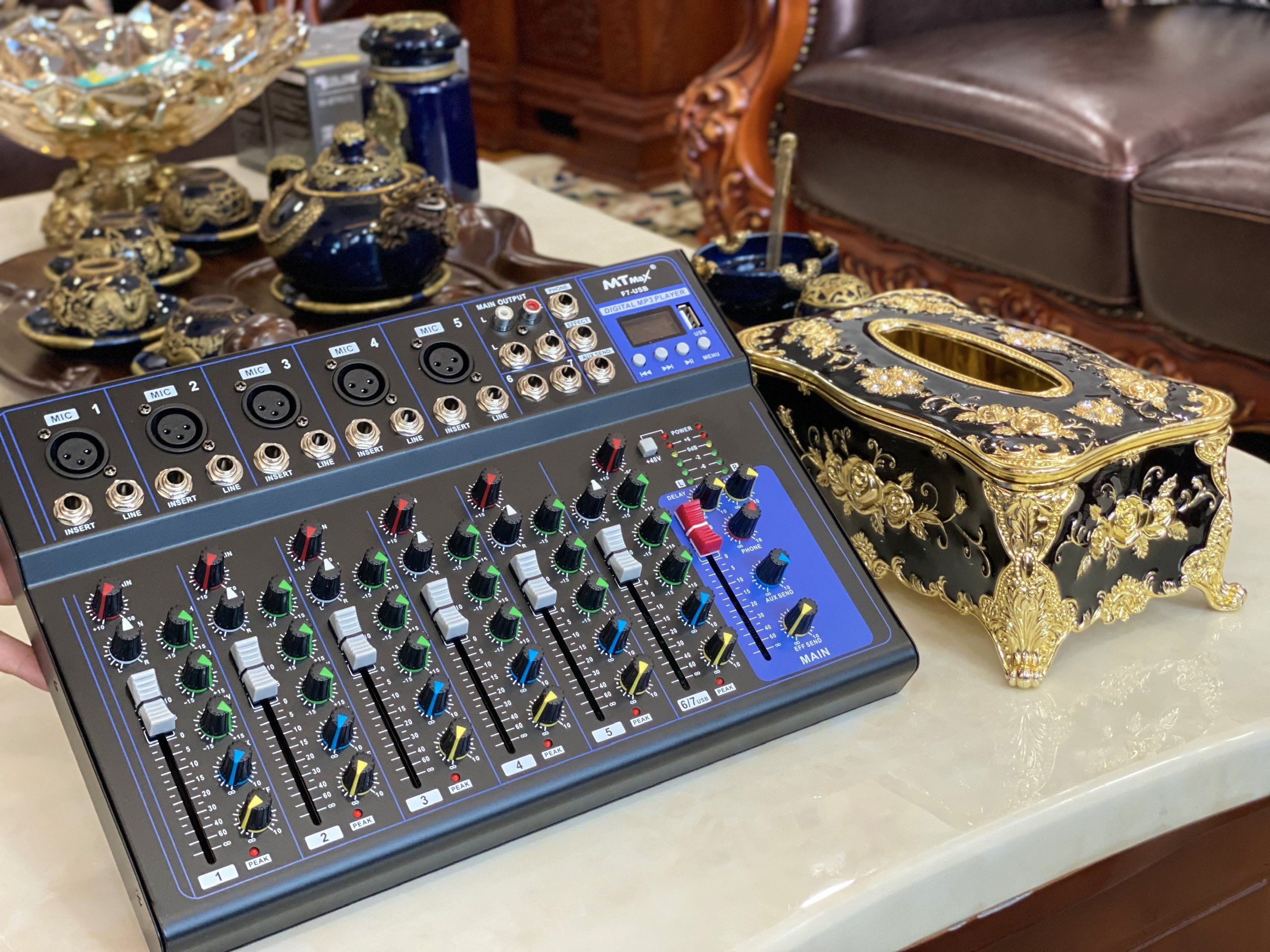 [Tặng Dây Kết Nối] Bàn Trộn Mixer MTMAX F7 BT- 7 Kênh Cao Cấp - Có Bluetooth Chống Hú Tốt Nâng Cấp D