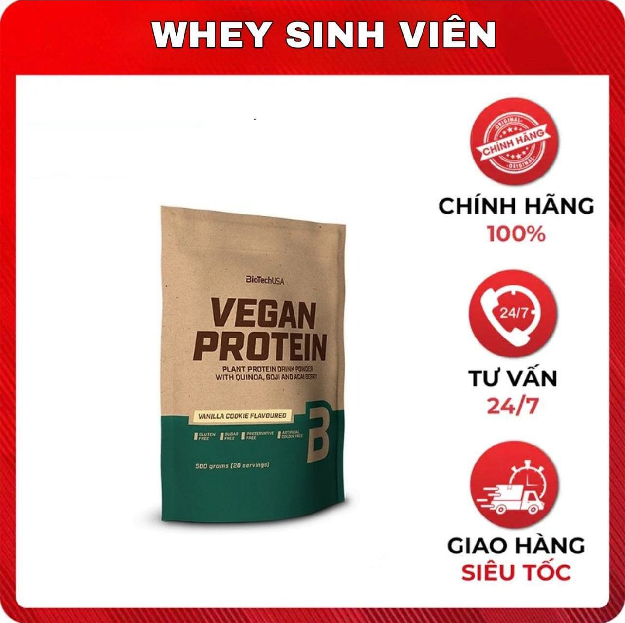 [Chính hãng] Thực phẩm bổ sung Whey Protein Thực Vật Vegan Protein BiotechUSA 500g